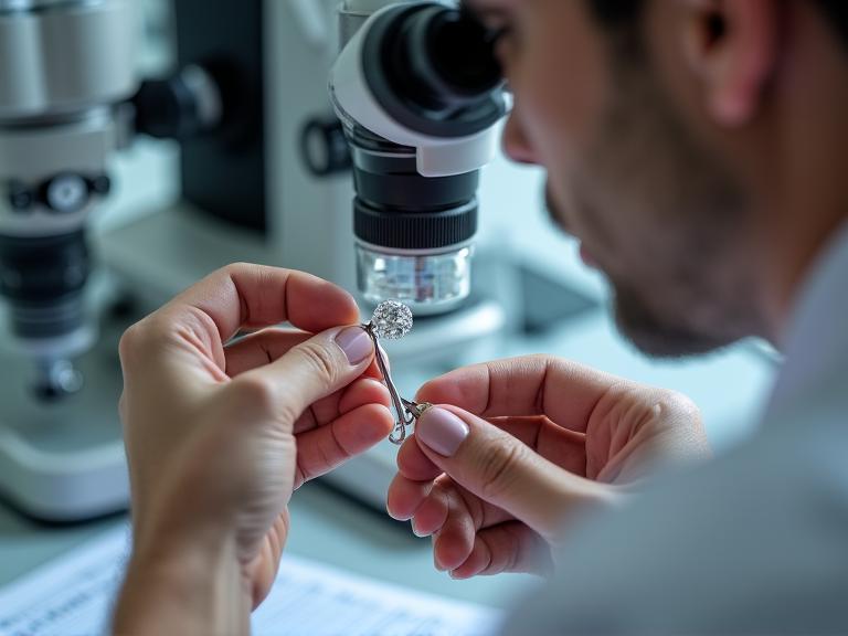 Certified gemologist examining diamond for appraisal